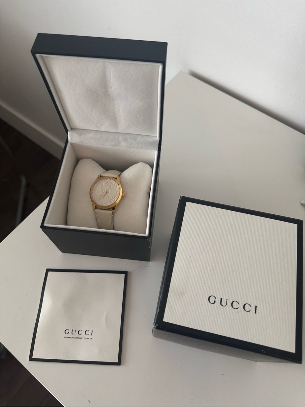 Gucci Gold-Tone Watch with Cream Leather Strap